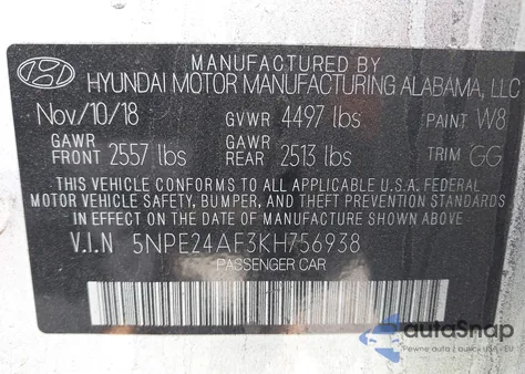2019 Hyundai Sonata Se z USA, uszkodzony, nr VIN 5NPE24AF3KH756938
